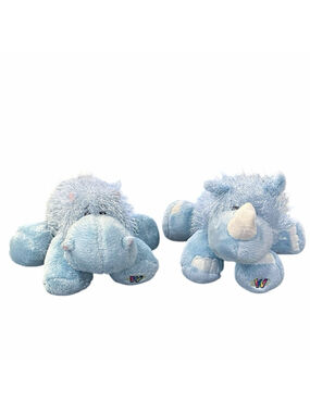 Lot of 2 Ganz Webkinz Plush Rhino HM196 Hippo No Codes Blue Stuffed Animals 9"
